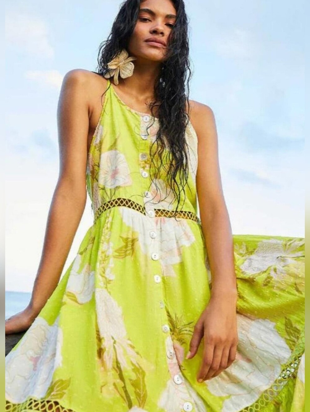 FARM Rio Lime Green Floral Midi Dress - Picture 2 of 6